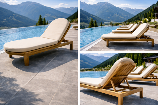 Шезлонг-лежак деревянный с матрасом (не для HoReCa) Pill цвет светлый/бежевый