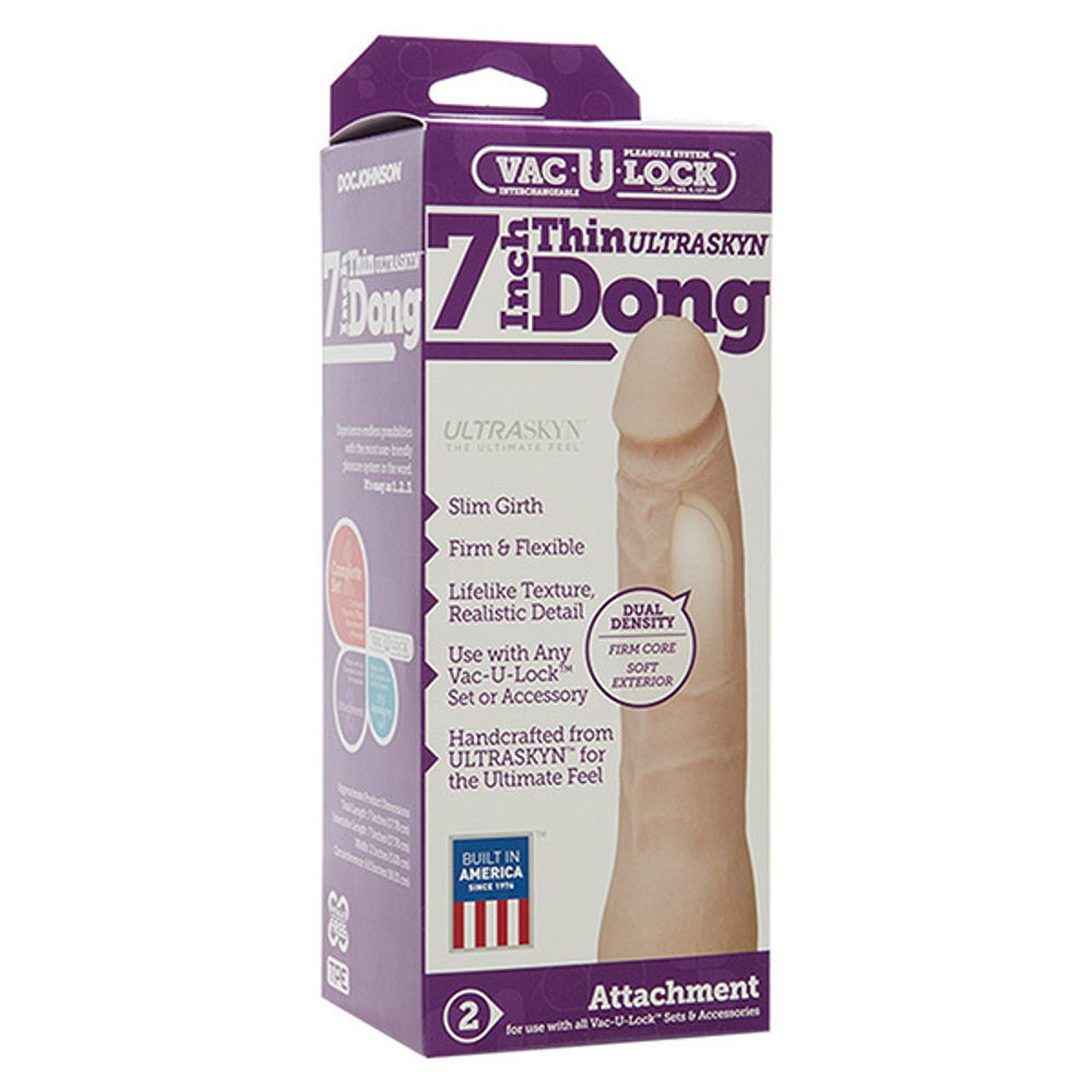 Телесная насадка реалистик 19см для страпон-систем Doc Johnson Vac-U-Lock Ultraskyn Inch Thin Dong 1015-40-BX