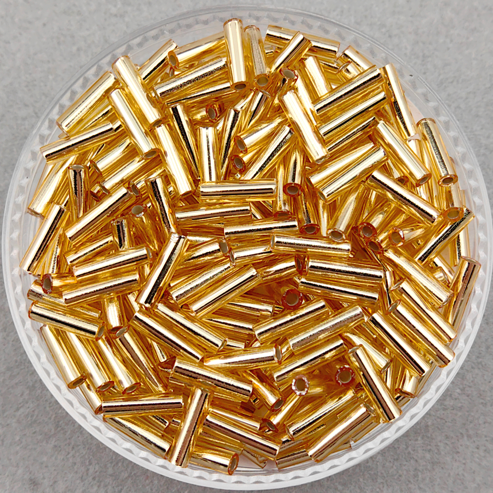 Стеклярус Miyuki Bugle, цвет #0003 (золотистый, с внутренним серебрением)