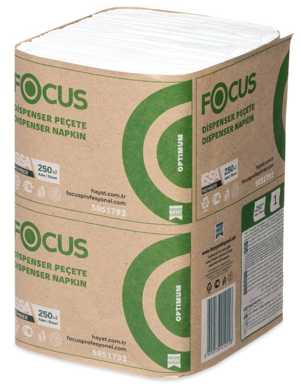 Салфетки бумажные Focus Optimum для настольных диспенсеров 24х18 см, 1-слойные, белые, 250 листов в упаковке