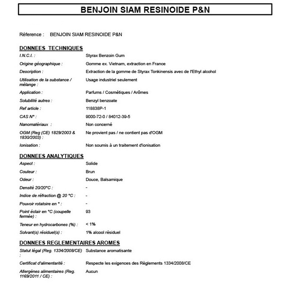 BENZOIN SIAM RESINOID 10% / БЕНЗОИН СИАМСКИЙ резиноид CAS 9000-72-0 ; 84012-39-5