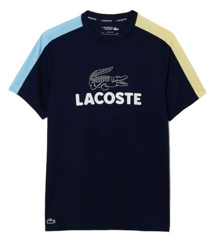 Теннисная футболка Lacoste Ultra-Dry Printed Colour-Block Tennis - navy blue/blue/yellow