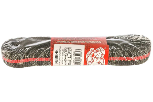 РЕМЕНЬ СТРОЙБАТ ПОЛИПРОПИЛЕНОВЫЙ ЧЕРНО-КРАСНЫЙ 25ММ 5М