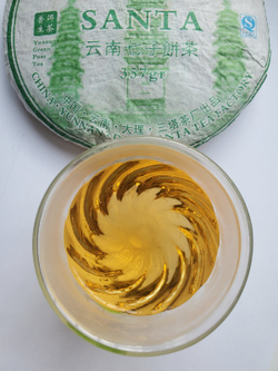 0474/2022 Чай прессованный зеленый Пуэр Шэн "Саньта", ци цзы бин 357 гр