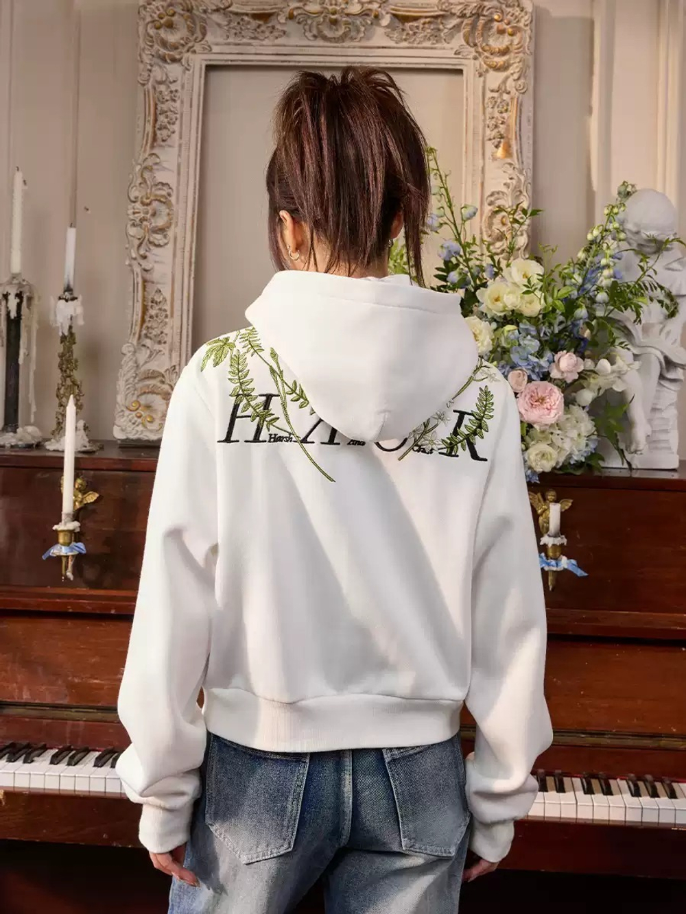 Женское худи HARSHandCRUEL "Flowers" Cropped Zip Hoodie