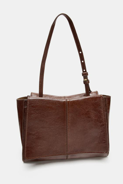 ZARA КОЖАНАЯ МИНИ-СУМКА-ШОПЕР С ДВОЙНЫМ КАРМАНОМ, КОРИЧНЕВЫЙ