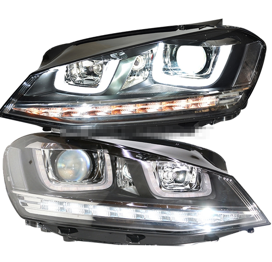 Передние фары Гольф 7 V5 type [Комплект Л+П; яркие ходовые огни; динамичный поворотник; биксеноновая линза Хелла 5]