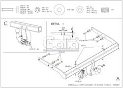 Фаркоп оцинкованный Galia F105A для Ford Galaxy 1995-2000, SEAT Alhambra 1996-2000, Volkswagen Sharan 1995-2000(паспорт и сертификат в комплекте)(без электрики)