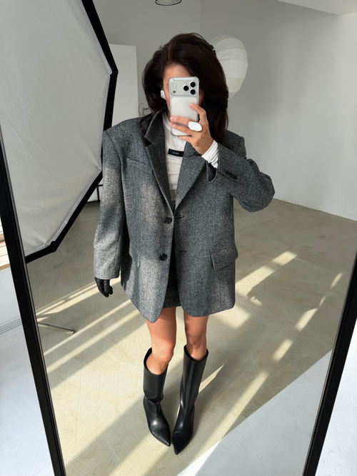 Пальто пиджак серое в елочку