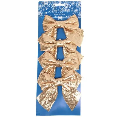 Бант на ёлку «Блеск» 12*14 см (набор 4 шт), Золото