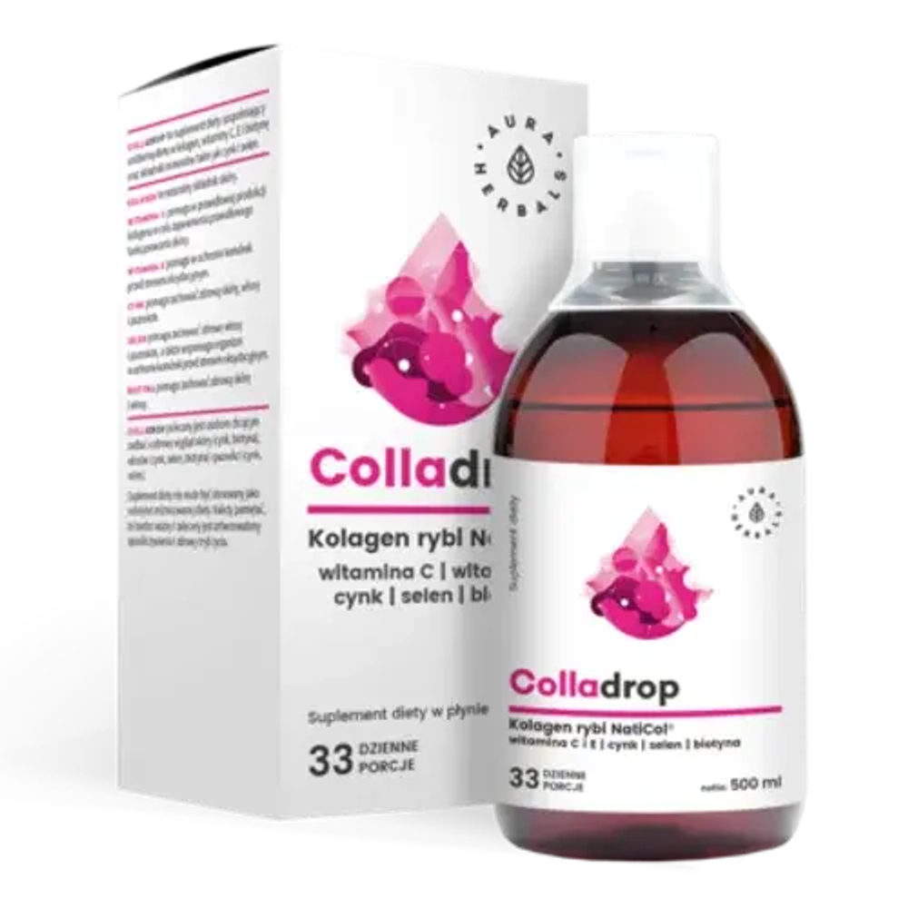 Aura Herbals - Рыбный коллаген Colladrop, натинол + витамин c, диетическая добавка, 500 мл