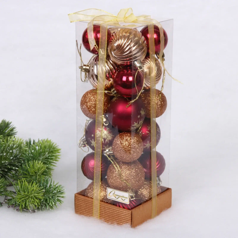 Набор шаров «Christmas» 5 см + 4 см (24 предметов), Рубин/Шампань