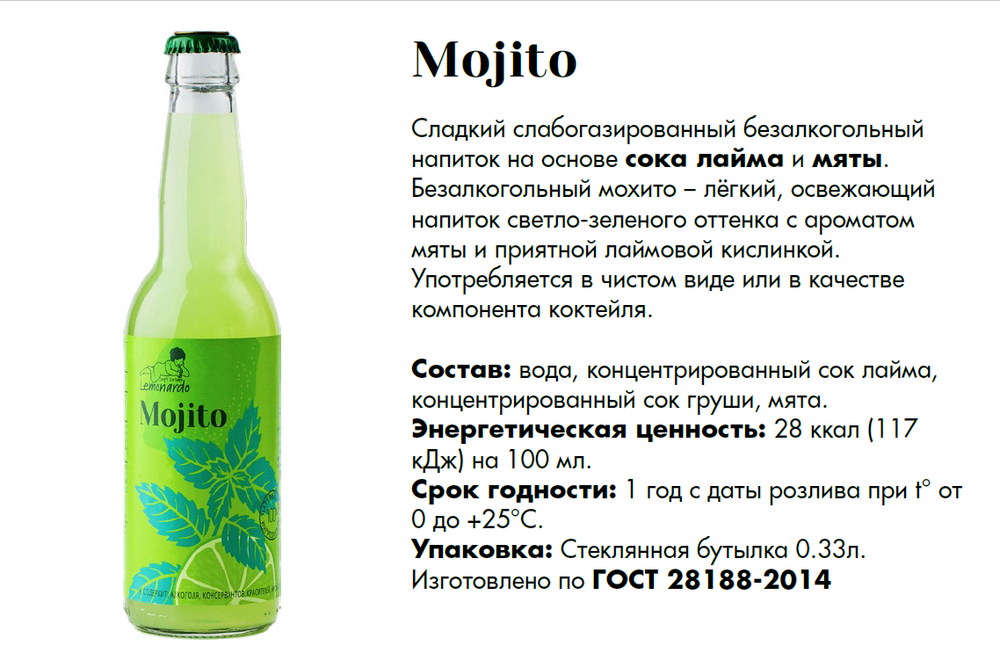 Лемонардо Бутылка "Мохито", 330 мл (кратно 6шт)