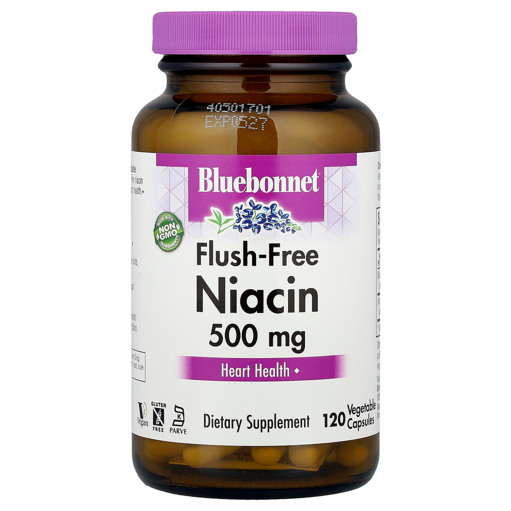 Bluebonnet Nutrition, Ниацин, не вызывающий смывания, 500 мг, 120 растительных капсул
