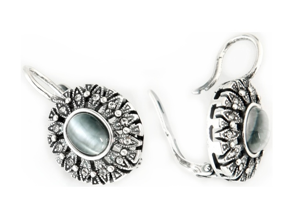 "Снежинка" серьги в серебряном покрытии из коллекции "Самоцветы" от Jenavi  с английским замком