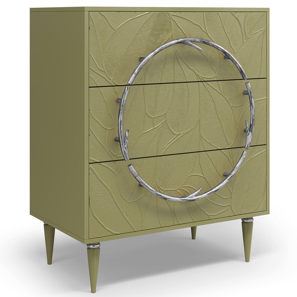 Комод Арт Колор leaves Классик Сильвер с 3 ящиками Зеленая олива