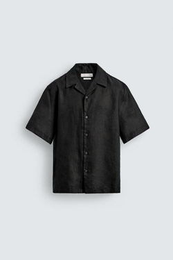 ZARА РУБАШКА RELAXED FIT ИЗ 100% ЛЬНА, ЧЕРНЫЙ
