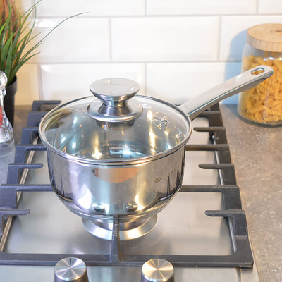 Ковш 1,5л нерж со стеклянной крышкой, с металлической ручкой, индукция, "Daniks" Оптима GS-01201-16S