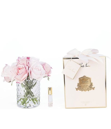 Букет розовых и нежно-розовых роз в прозрачной вазе "ёлочка", Cote Noire