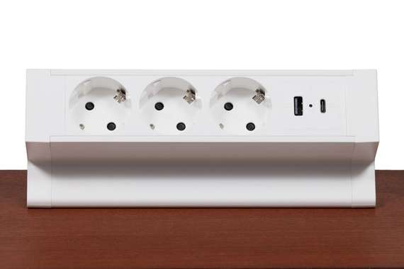 Блок розеток настольный с двумя крепежами (3 розетки, USB-A, USB-C) G4103Y-2AC.N Белый 215*75*82