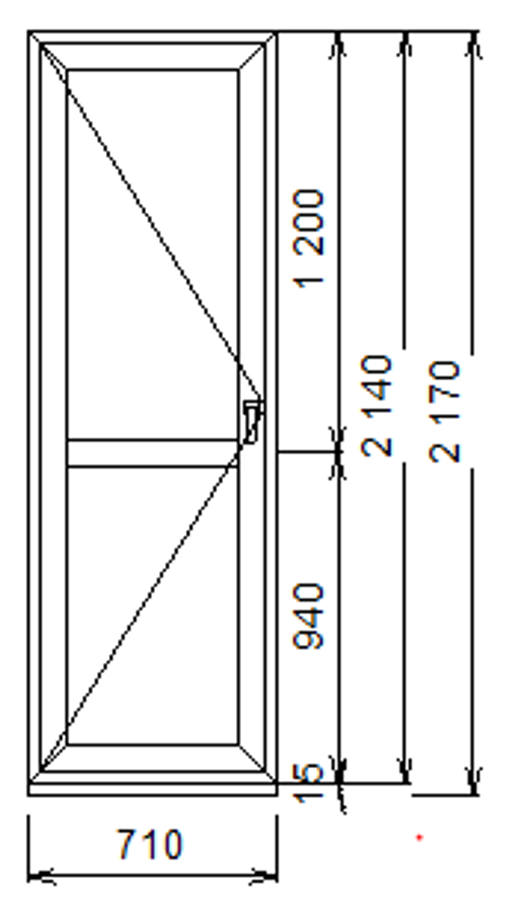 Дверь из ПВХ 2140 х 710 с импостом