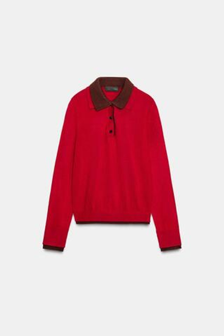 ZARA КОМБИНИРОВАННЫЙ СВИТЕР ПОЛО, КРАСНЫЙ