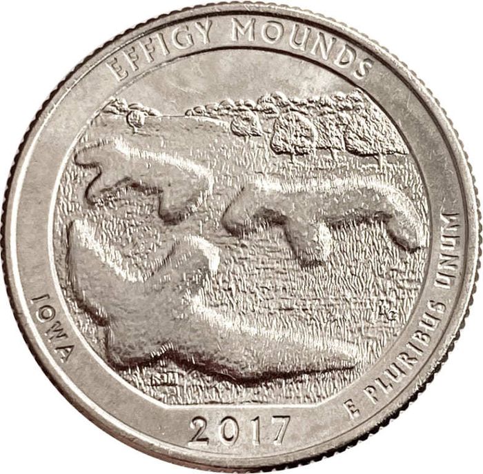 25 центов (1/4 доллара, квотер) 2017 США «Национальный парк Эффиджи Маундс» (D) (36-й парк)