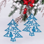 Подвески в блестках «Елочки новогодние» 12 см (набор 2шт), голубой