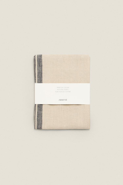 ZARA HOME ПОЛОСАТОЕ ЛЬНЯНОЕ ПОЛОТЕНЦЕ, БЕЖЕВЫЙ