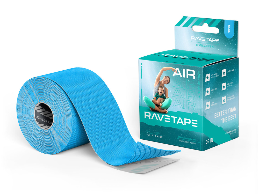 Кинезиотейп RaveTape AIR 5×5 — Голубой (BLUE)