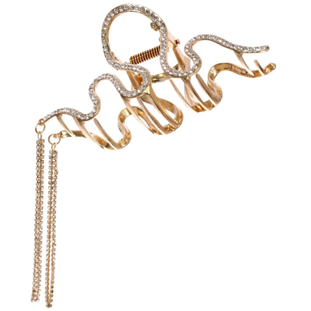 Заколка - краб для волос со стразами на блистере «ДЕ Палма», вензеля, цвет золото и серебро, 11*5,5см (пакет с подвесом)
