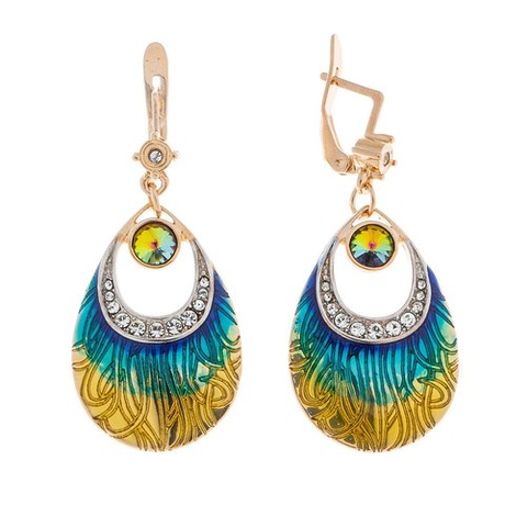 "Кайра"  серьги в золотом покрытии из коллекции "Жар-птица" от Jenavi  с английским замком