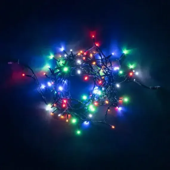 Светодиодная нить 100 разноцветных LED ламп, 10 м., 24В., черный провод ПВХ, LTC (PST100-11-1M)