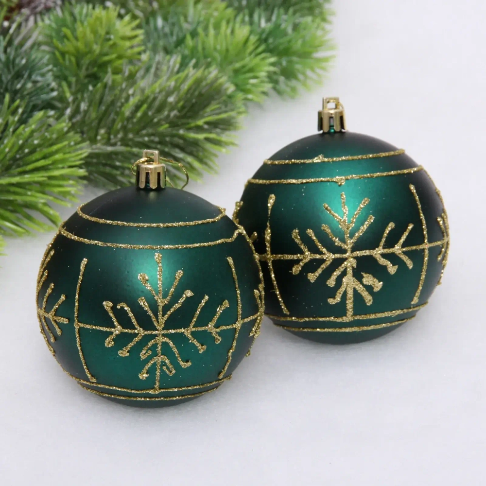 Новогодние шары «Сияние» 8 см (набор 2 шт), Изумруд