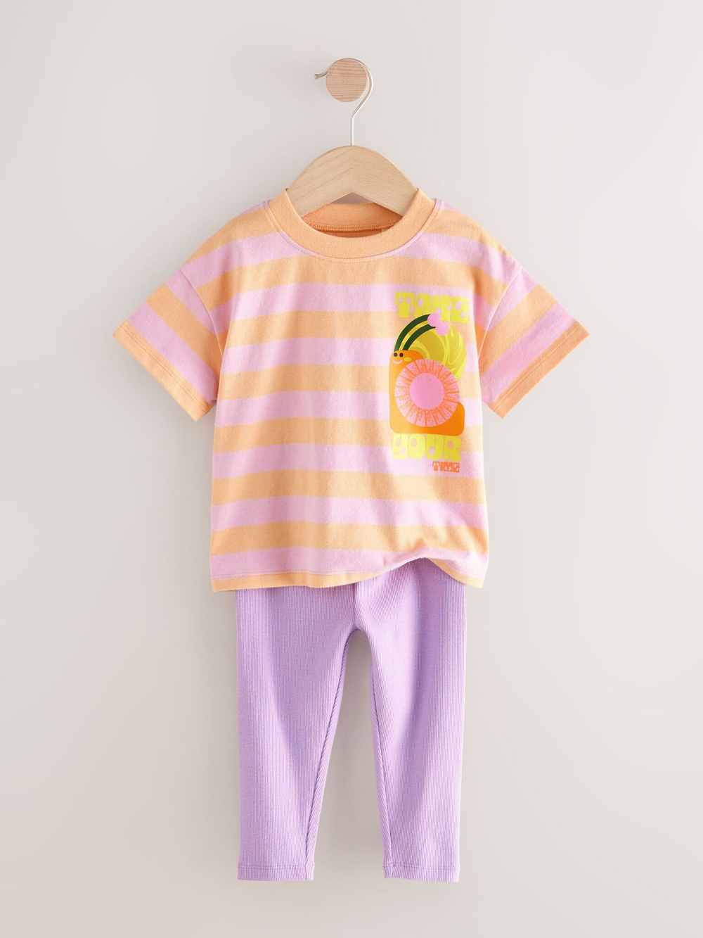 Футболка и легинсы в комплекте для девочки Next E51-361, Светло-оранжевый, Сиреневый