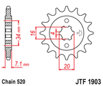 Звезда ведущая 520 на 12 зубьев, бренд: JTF1903.12 (162-163FML, 165, 166, 169FMM, 172FMM, 174MN)