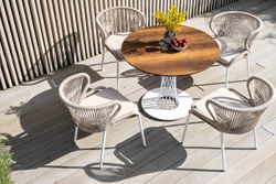 "Милан" стул плетеный из роупа, каркас алюминий белый шагрень, роуп бежевый круглый, ткань бежевая