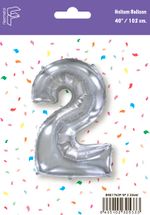 Шар (40''/102 см) Цифра, 2, Серебро, 1 шт. в уп.