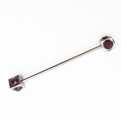 Штанга на индастриал для пирсинга ушей " Куб с фиолетовыми кристаллами". Сталь 316L.