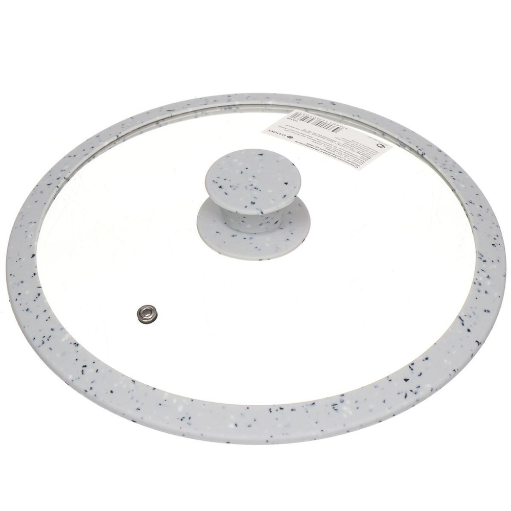 Крышка для посуды стекло, 24 см, Daniks, Мрамор, кноп бакелит,силикон, сер, с силик ободом, HA340