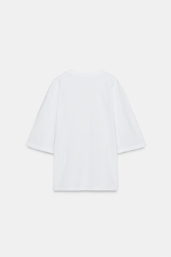 ZARA ФУТБОЛКА ОВЕРСАЙЗ В СТИЛЕ РУСТИК, БЕЛЫЙ