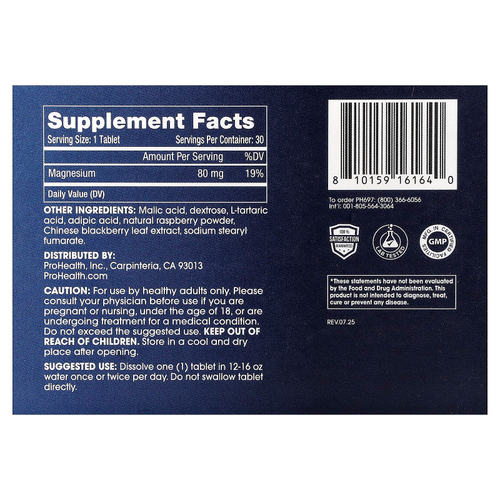 ProHealth Longevity, Molecular Hydrogen Longevity, таблетки для воды, натуральный малиновый вкус, 30 шипучих таблеток (80 мг в 1 таблетке)