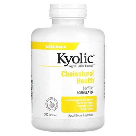 Для сердца и сосудов Kyolic, Aged Garlic Extract, экстракт чеснока с лецитином, формула для снижения уровня холестерина 104, 300 капсул
