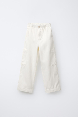 ZARA СТРУЯЩИЕСЯ БРЮКИ-КАРГО, ЭКРЮ