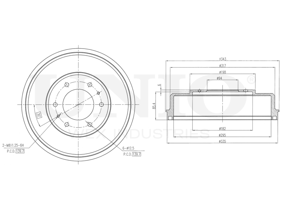 Барабан тормозной задний UNIO BRD-10015