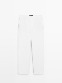 Massimo Dutti Брюки приталенного кроя из смесовой льняной ткани, экрю