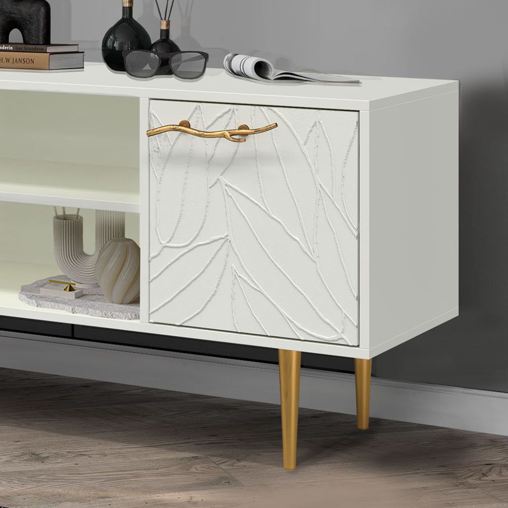 Тумба под ТВ Арт Колор leaves 155см Стайл Голд Белый опал