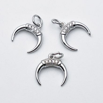 Подвеска Лунница, цвет серебро (родий), фианиты, размер 12*13 мм, цена за 1 шт