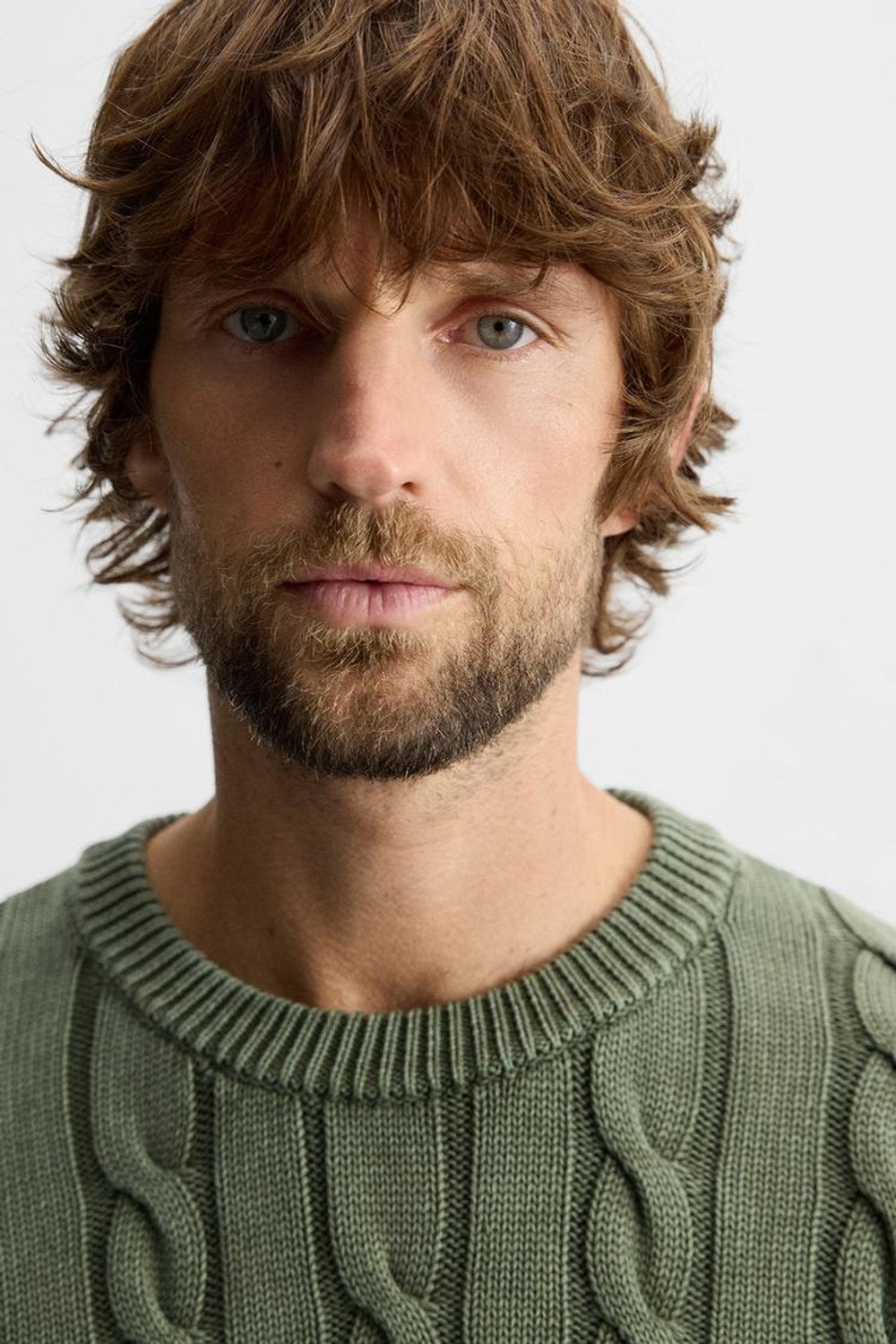 ZARA СВИТЕР С УЗОРОМ «КОСЫ» И ЭФФЕКТОМ ПОТЕРТОСТИ, ЗЕЛЕНЫЙ