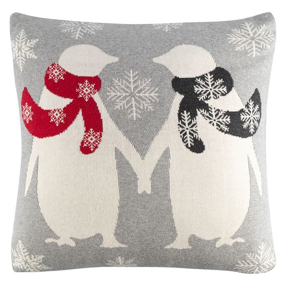 Подушка вязаная с новогодним рисунком festive penguins из коллекции new year essential, 45x45 см